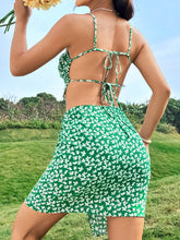 Women's Floral Print Wrap Tie Cami Top And Skirt Set With Open Back Design